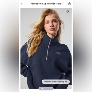 ALO Yoga Navy Quarter-Zip Sweatshirt Size Small